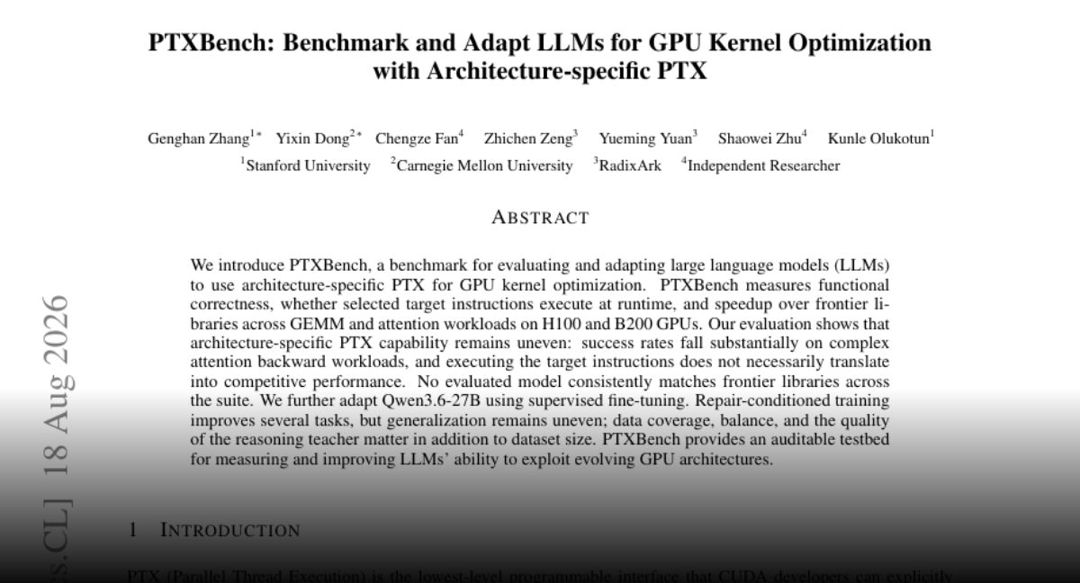 PTXBench : benchmark pour LLMs spécialisés en optimisation GPU