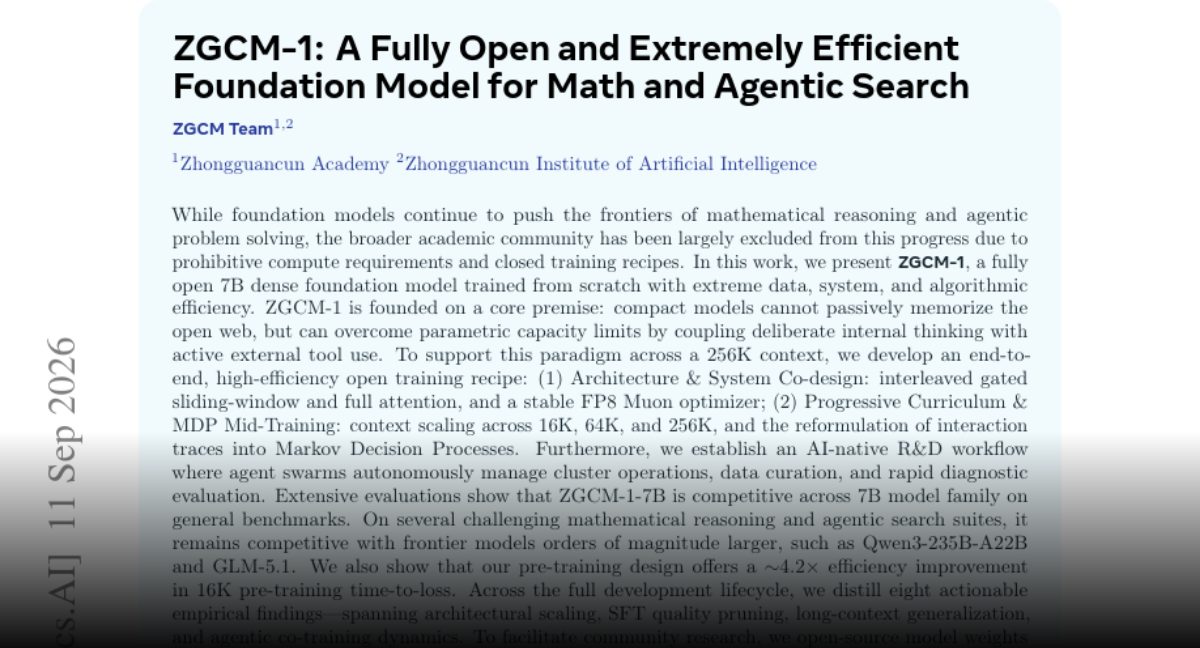 ZGCM-1 — 7B dense fully open pour math et recherche agentique
